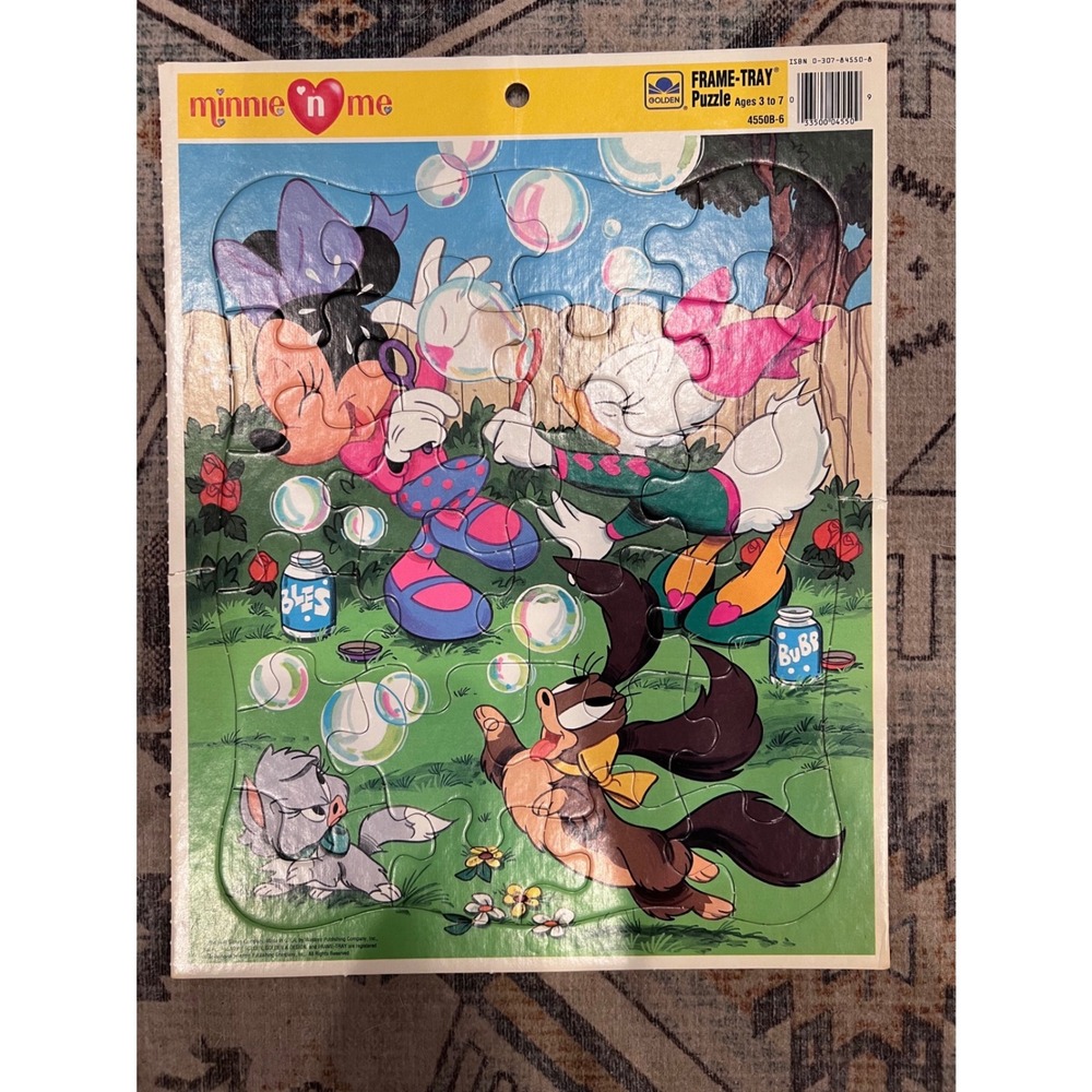 Vintage Golden Frame-Tray Puzzle Disney's Minnie 'N Me Puppies Daisy Duck 90s